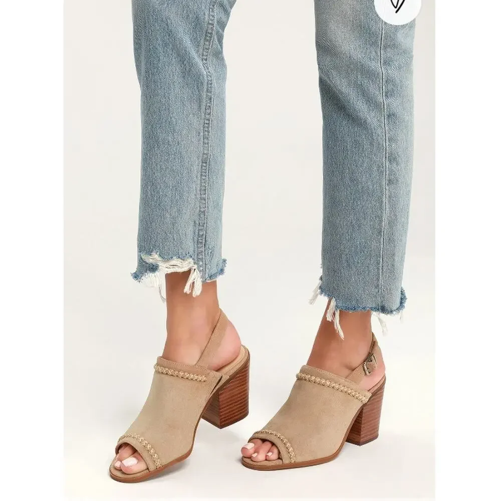 New Sole Society Ceana Tan Suede Leather Slingback Peep-Toe Mules orange 5.5 - Picture 2 of 5